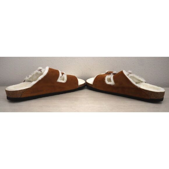 Birkenstock Women's 10 Men's 8 Mink Brown Arizona Shearling Suede Sandals - Picture 14 of 16